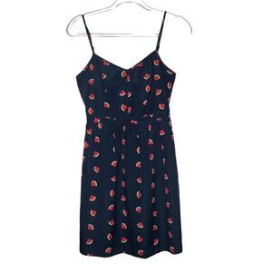 J CREW Watermelon Print Mini Cami Dress Sleeveless Fit & Flare Navy Blue Size 2